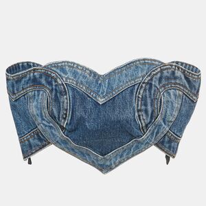 Area Blue Heart Motif Patchwork Denim Bandeau Top Xs